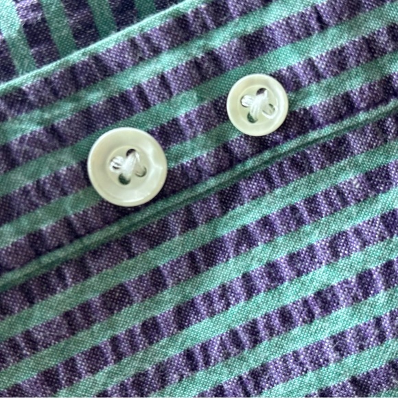 VTG LANDS’ END Men’s Purple and Green Striped Short Sleeve Button Down Shirt L - Picture 7 of 12